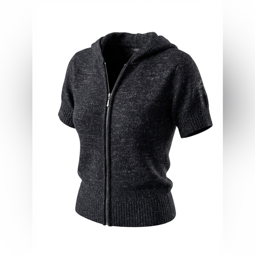 Harley-Davidson Women's Silver Metallic Full-Zip Sweater Size XS P2P 16"‎